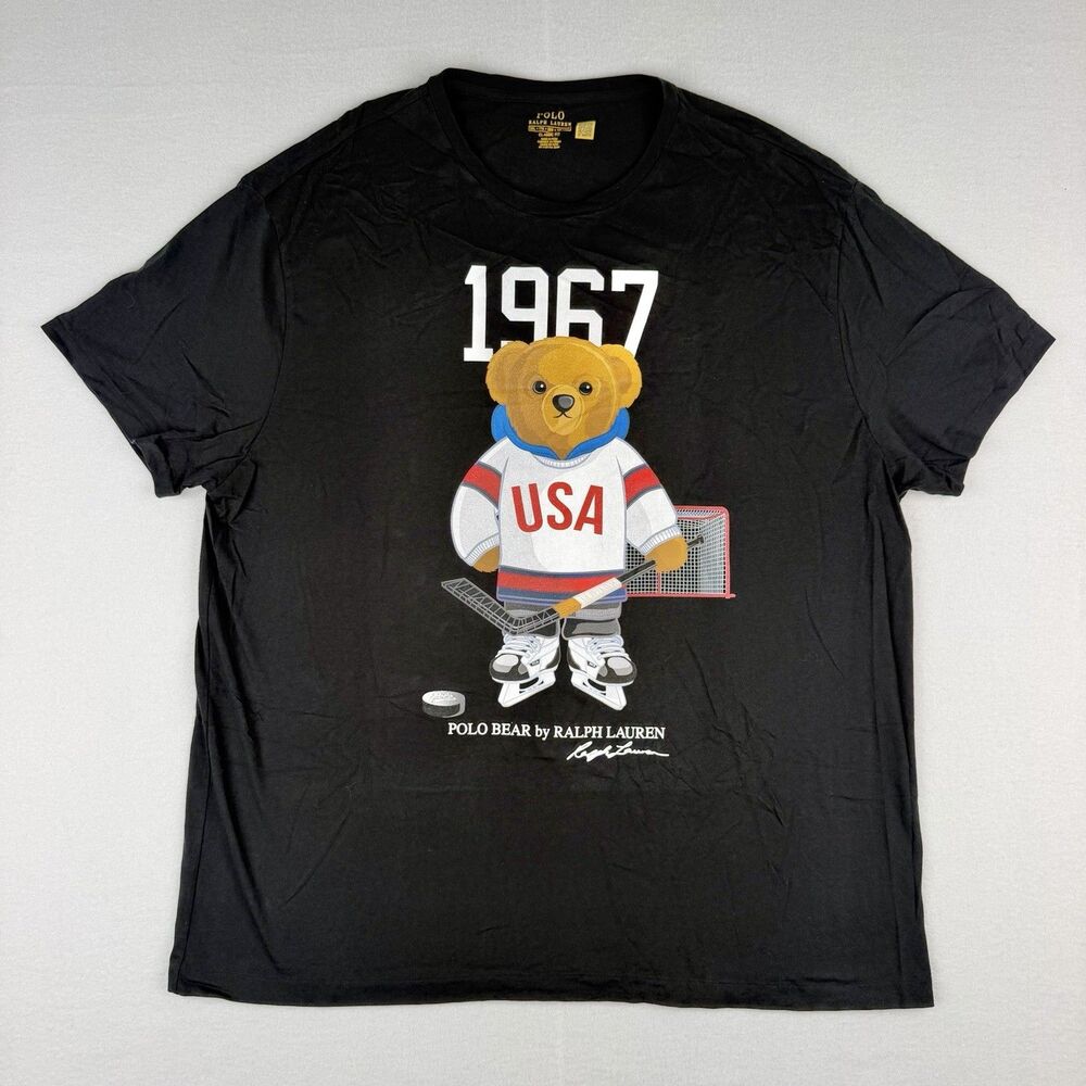 Polo Ralph Lauren Polo Bear T Shirt Men’s 2XL Black Hockey USA Preppy Graphic